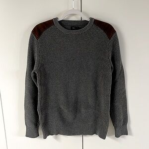 J Crew gray crewneck sweater with brown shoulder pads